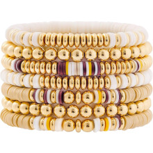 Surfer Heishi Clay Bead Bracelets for Women Bohemian Stackable Gold Beaded Stretch Bracelets Elastic Layering Friendship Bracelets Set Boho Jewelry