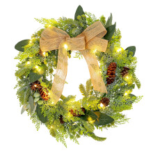 Prelit 18in Artificial Christmas Wreath with Pine Cones & Berries – for Front Door, Walls, Windows, Indoor Holiday Decoration