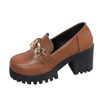 Brune dameloafers med plateau, rund tå, kraftig hæl, slip-on, tyk sål, lette, komfortable fritidssko til indendørs/udendørs brug