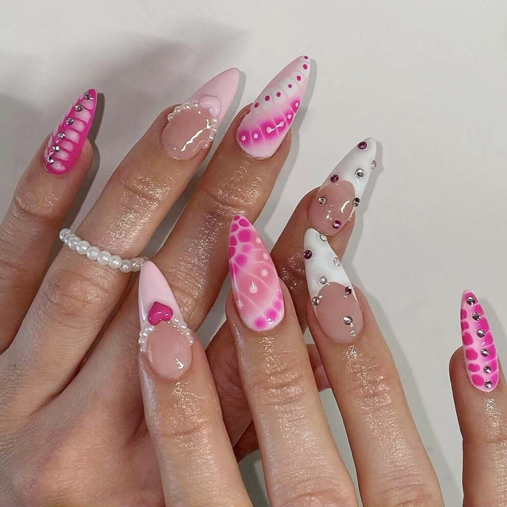 Almond Nails Tips Fake Nails Glues On Nails On Nails Heart Artificial False Nails for Womens Girls