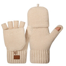 Women Half Finger Gloves Windproof Winter Knitted Double Layered Lined For Freezing Temperatures