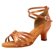 Braune Damen-Tanzschuhe, mittelhoher Absatz (5 cm), weiche Sohle, strukturiertes Baumwoll-Polyester-Gemisch, bequem, für lateinamerikanische und