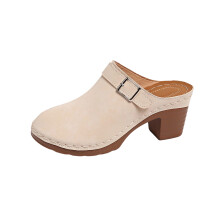 Beige Plateau-Slipper für Damen, lässig und bequem, für Frühling und Sommer, drinnen und draußen, zum Hineinschlüpfen, runde Zehenpartie,