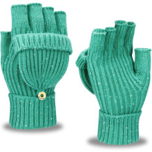 Winter Fingerless Gloves for Women Men Half & Full Glitter Knitted Mittens Thumb with Cap Convertible Thermal Mitten