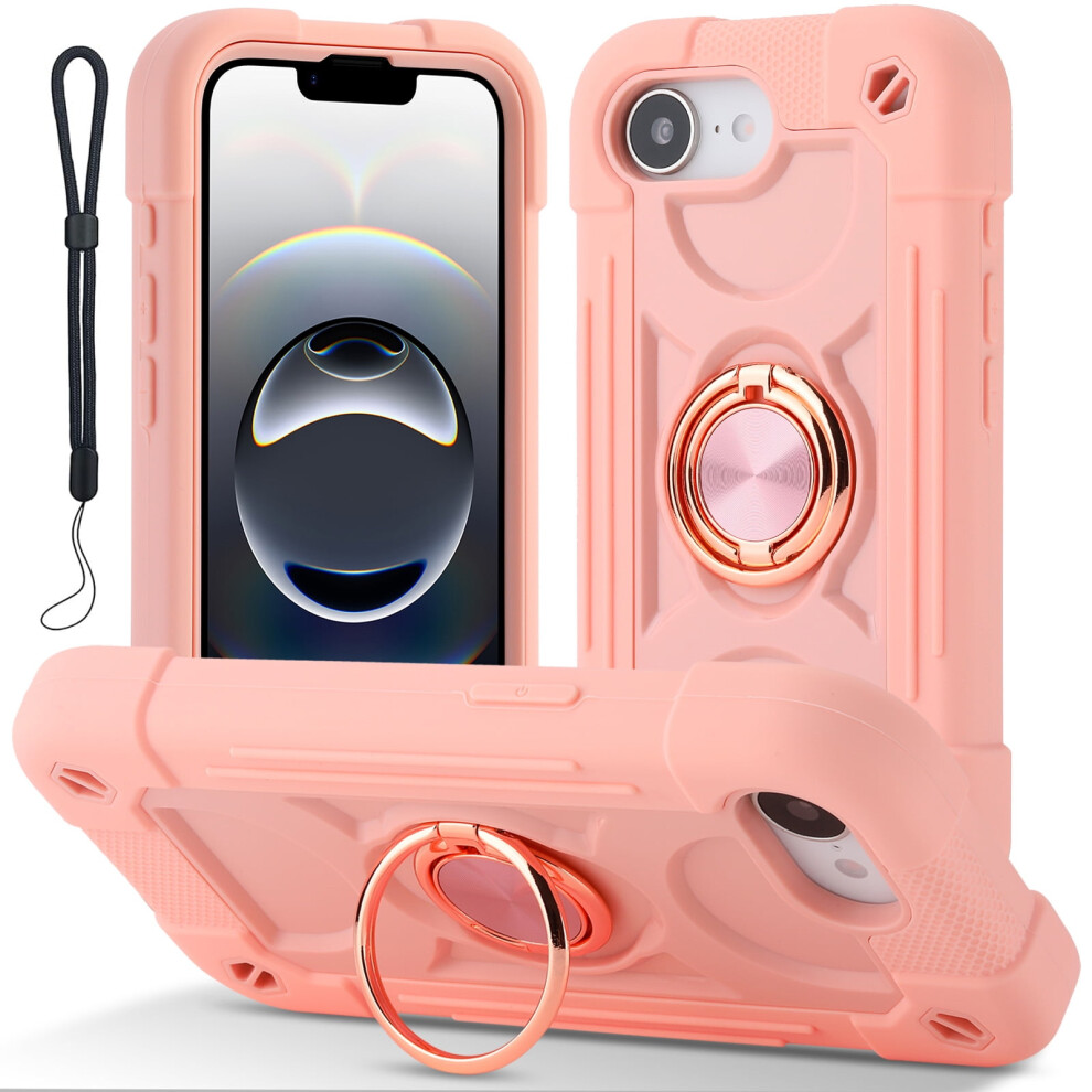 Iphone 16E Case 6.1" Â Compatible, 360 Rotating Ring Stand, Military-Grade Drop Protection, Rugged Cover With Wrist Strap, Rose Gold 9448483550208