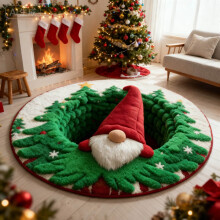 Christmas 3D Round Rug, With Patterns And Santa Quilted Round Mat Designs, Thick Decorative Area Rug For Living Room Indoor Holiday A 80cm
