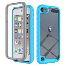 iPod Touch 7./6./5. generasjons deksel med innebygd skjermbeskytter, robust støtsikkert deksel – lyseblå, kompatibel med Apple iPod Touch