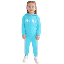 Completo da bambina composto da felpa con cappuccio e pantaloni della tuta, azzurro cielo, 100% cotone, morbido, con stampa grafica e vita