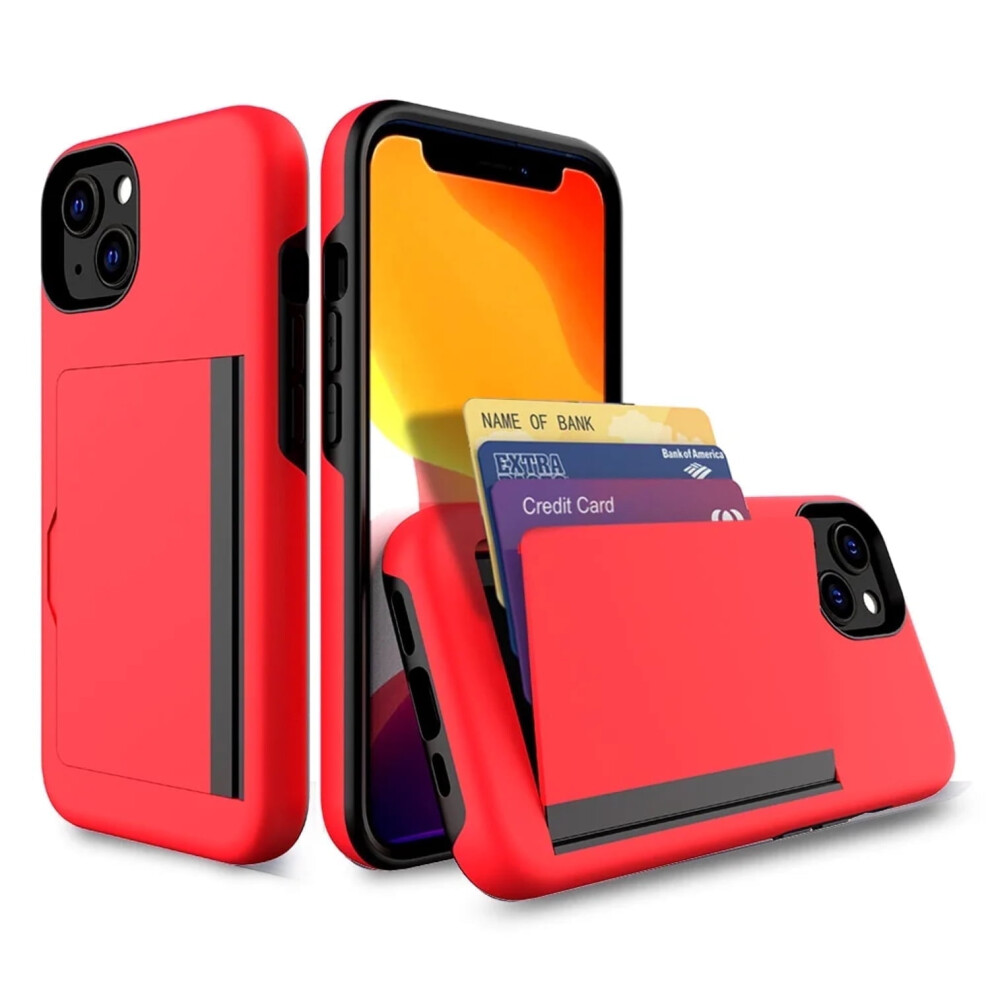 Credit Card Phone Case For Compatible With Apple Compatible With Iphone 13 - Protective, Dual Layer, Red 9448483551885