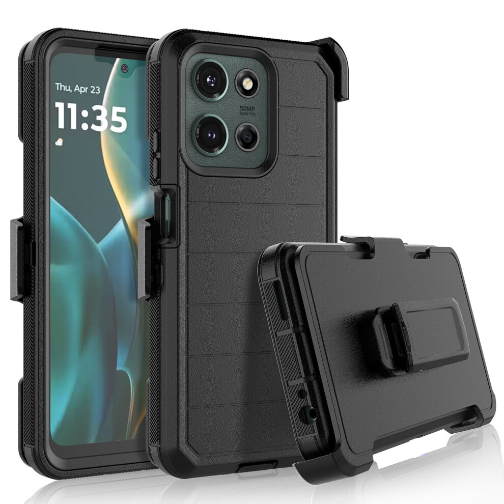 Motorola Moto G 5G 2025 Case W/ Built-In Screen Protector, Belt-Clip Holster & Kickstand Â Military Grade Shockproof Rugged Cover Â Black 9448483550703