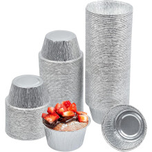Set mit 100 runden Muffinförmchen, Einweg-Backförmchen aus Aluminiumfolie, silberne Cupcake-Förmchen, gefrier- und ofenfest, für die heimische