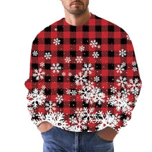 Herren-Sweatshirt mit überschnittenen Schultern und Rundhalsausschnitt, lässiges Weihnachts-Sweatshirt mit langen Ärmeln und 3D-Print
