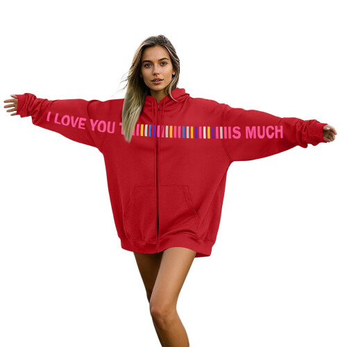 Γυναικείο κόκκινο oversized φούτερ με κουκούλα για την ημέρα του Αγίου Βαλεντίνου,