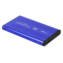 Gabinete portátil USB 2.0 para disco rígido externo SATA de 2,5 polegadas, com revestimento em liga de alumínio, azul.