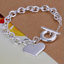 Many Types 925Sterling Silver Women's Fashion Accessories Chains Bracelet 8" -Flat Heart T-O Clasp Bracelet-...