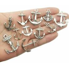 8 Anchor Charms Antiqued Silver Ocean Pendants Nautical Assorted Fishing Hook