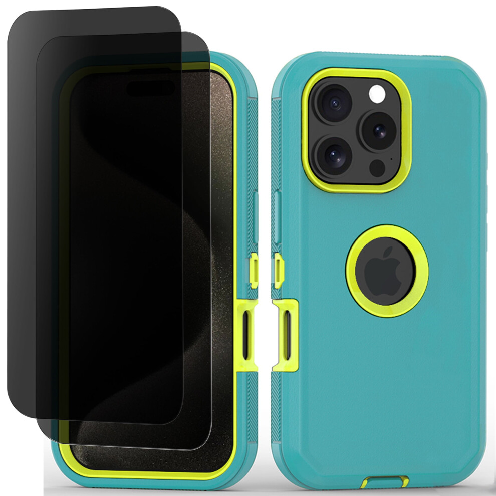 Phone Case For Compatible With Iphone 16 Pro Heavy Duty Shockproof Dustproof Case With Privacy Screen Protector Tempered Glass, Green/ Yellow Green,Yellow 9448483626903
