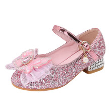 Girls Sparkle Princess Dress Shoes Bow Wedding Party Flower Bridesmaids Mary Jane Ballet Flats for Kid Toddler Pink 3-3.5 Years