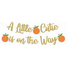 A Little Cutie is on the Way Banner, Orange Baby Shower Decorations, Cutie Welcome Baby Gender Reveal Party Decoration Gold Glitter