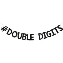 Double Digits Banner - Cheers to 10 Years, Bruh It's My 10th Birthday Decor, Funny 10th Birthday Party Decorations Black Glitter