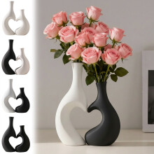 Heart-Shaped Ceramic Vase Set of 2, Minimalist Decor for Table, Wedding, Living Room, Office – Compatible with Floral Arrangements