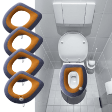 4-Pack Soft Thick Toilet Seat Covers with Handle & Zipper, Stretchable Washable Cloth Pads, Easy Install/Clean (Orange)