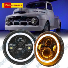 For Ford F1 1948-1952 Round 7" Inch LED Headlights Halo Angel Eyes DRL 2pc