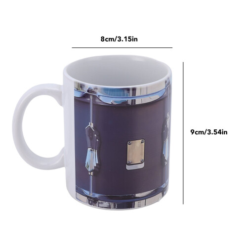Vintage Drum Pattern 11Oz White Ceramic & Steel Coffee Mug with Spoon 1