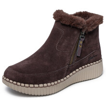 Skechers Kvinders WILSHIRE BLVD - FRESH ZIP, Mid bootie med side lynlås og faux pelskrave, Mørkebrun, 7.5M