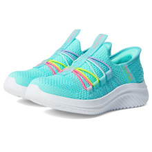 Skechers Kids Ultra Flex 3.0 - Bungee Fun Sneakers, Aqua/Multi, 3 Little Kid