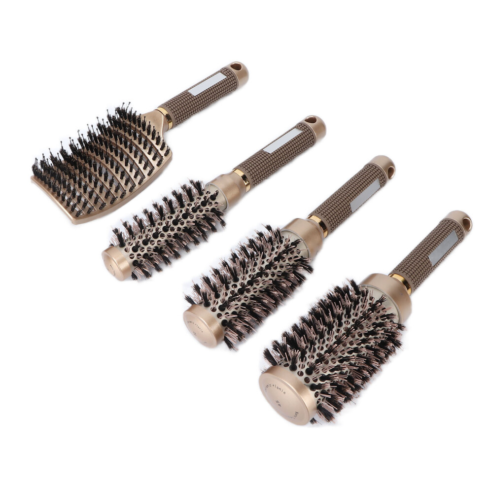 Gold 4Pcs Arc & Round Hair Brush Set For Blow Drying & Curling,