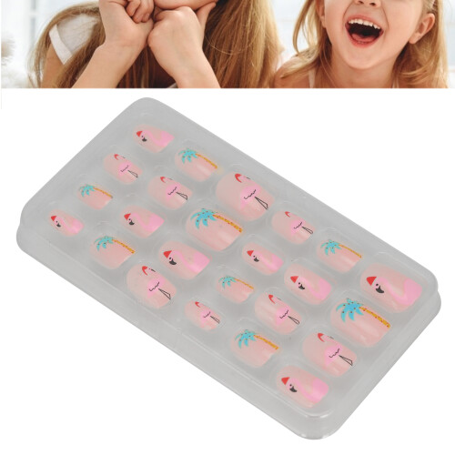 24pcs Kids Cartoon Pattern Full Cover False Nails, ABS Material