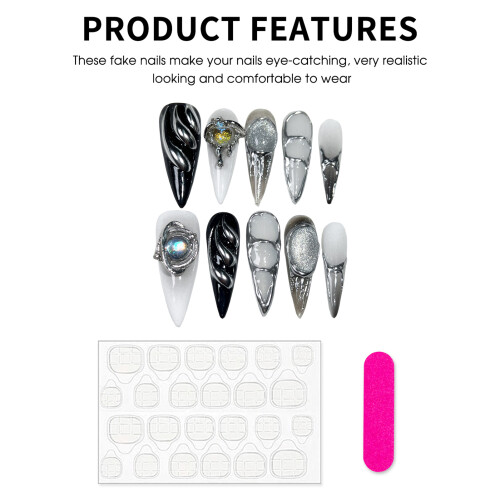 (Long Pointed, XS) Creative Embossed Press On Nails - Reusable 2