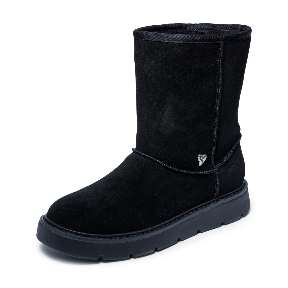 Skechers Women's Keepsakes Cozy - Cozy Mid Hands Free Slip-Ins, Premium Suede Boot, Black/Black, 8.5M