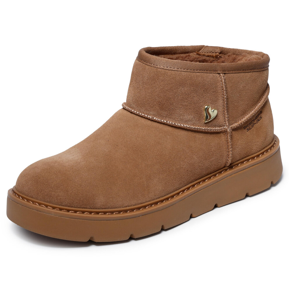 Skechers Women's Keepsakes Cozy - Cozy Mini Hands Free Slip-Ins, Premium Suede Boot, Chestnut, 5M