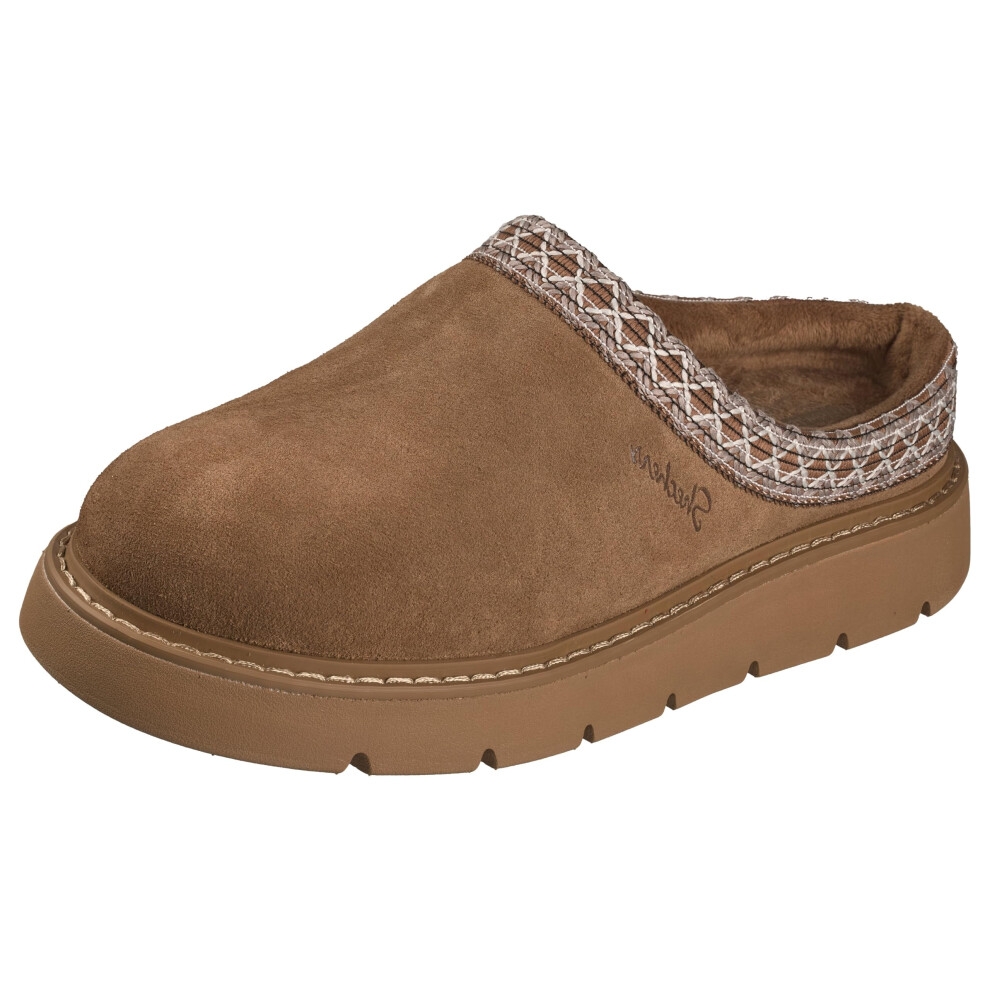 Skechers Women's Keepsakes Lite - Cozy Cascade, Detailed Web Collar Open Back Slipper, Chestnut, 5M