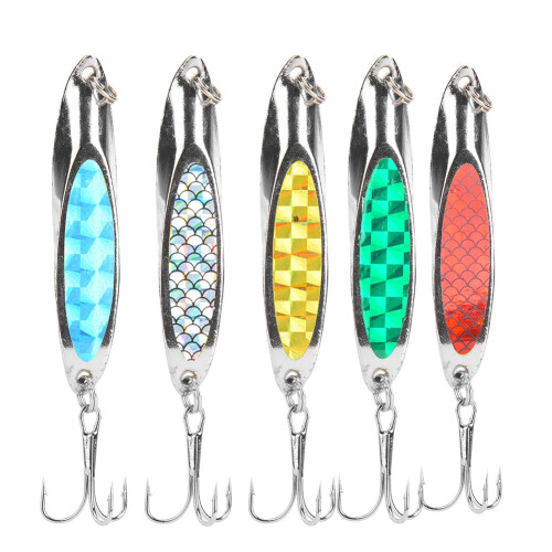 5 Stück bunte Pailletten-Metallköder 9 cm / 3,5 Zoll Haken 1