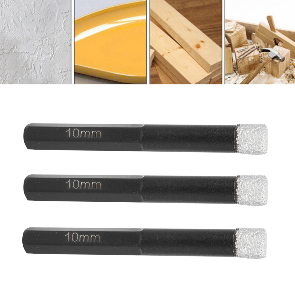 3Pcs Diamond Hole Cutter 10mm Hex Shank Dry