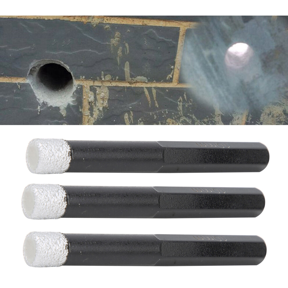 3Pcs Brazed Diamond Bit 10mm Hex Shank Dry