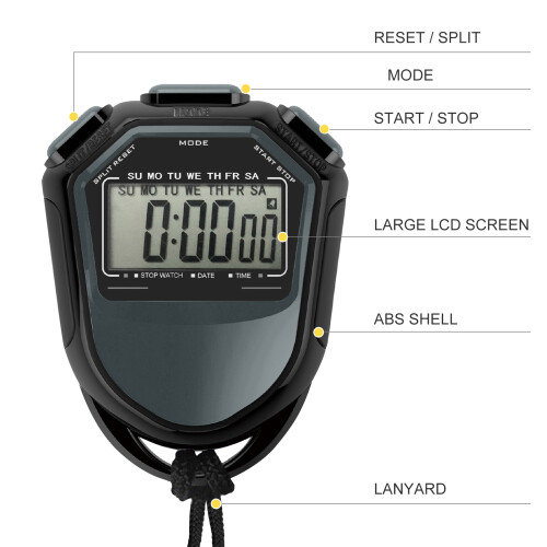 Waterproof Digital Stopwatch with LCD Timer, Strap, 7.6cm, Red/Black/Yellow 2
