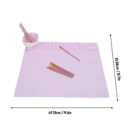 Silicone Craft Mat with 10 Brushes & Foldable Cup – Easy Clean Rose 1