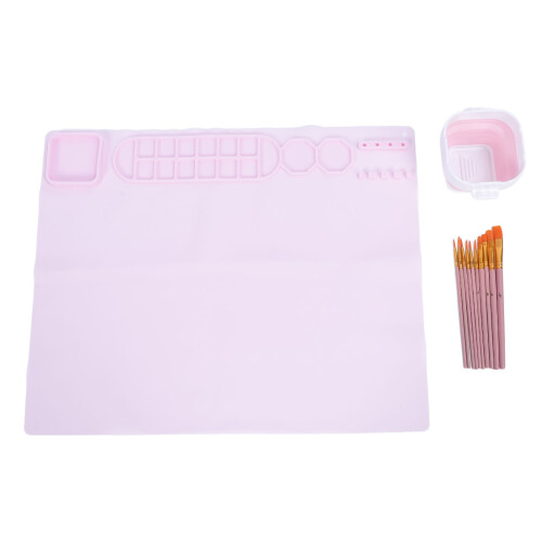 Silicone Craft Mat with 10 Brushes & Foldable Cup – Easy Clean Rose 2