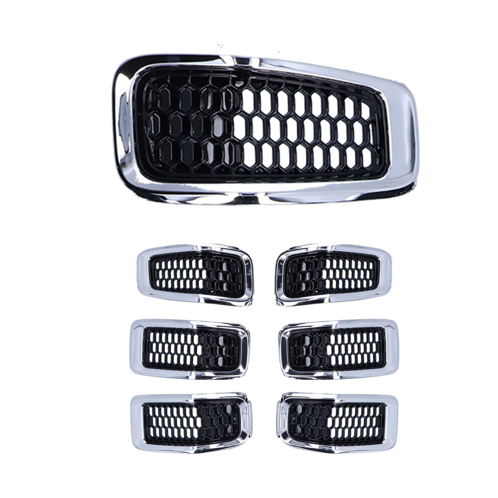 7Pcs Front Grille Inserts Grill Guard Trim For Jeep Cherokee Chrome 9421391458576