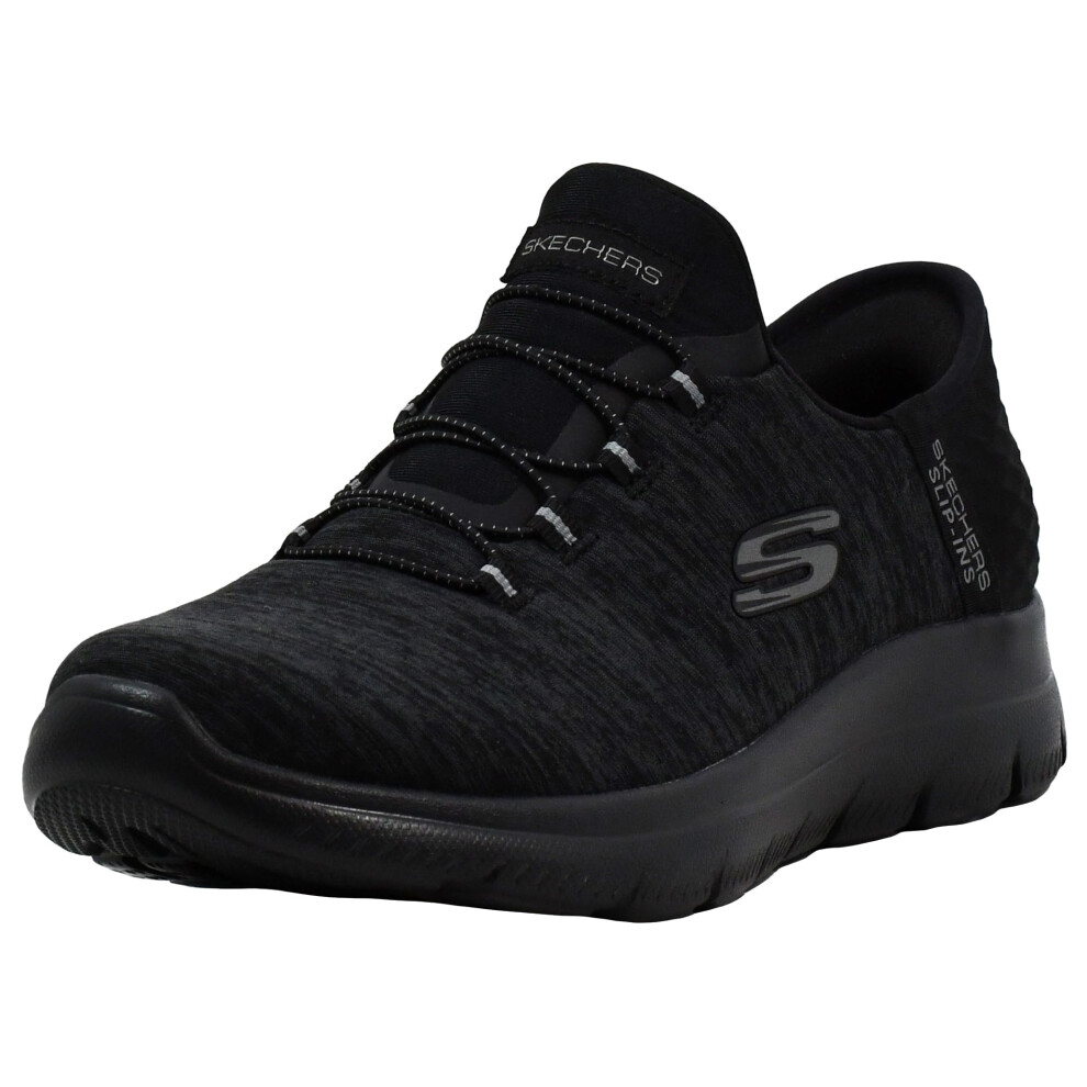 Skechers Women's Hands Free Slip-Ins Summits Dazzling Haze Sneaker, Black/Black, 9 Xw Us
