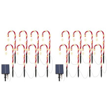2X Christmas Candy Cane Pathway Lights Solar Powered Stake Lights 1 to 8 LED Stake Lights Floor Lamp