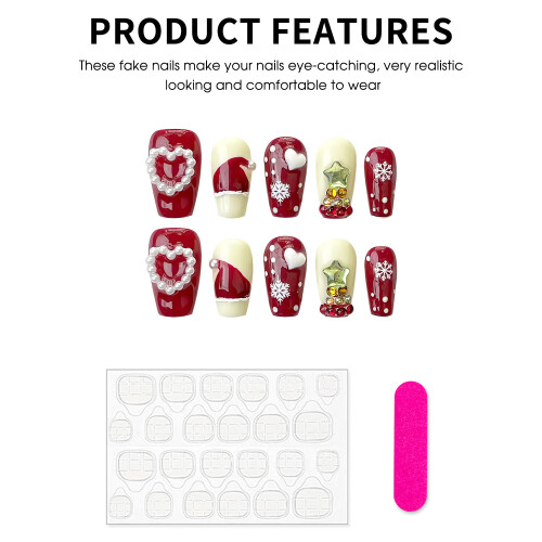 (S) Pearl Christmas Press-on Nails - Odorless & Comfy 1