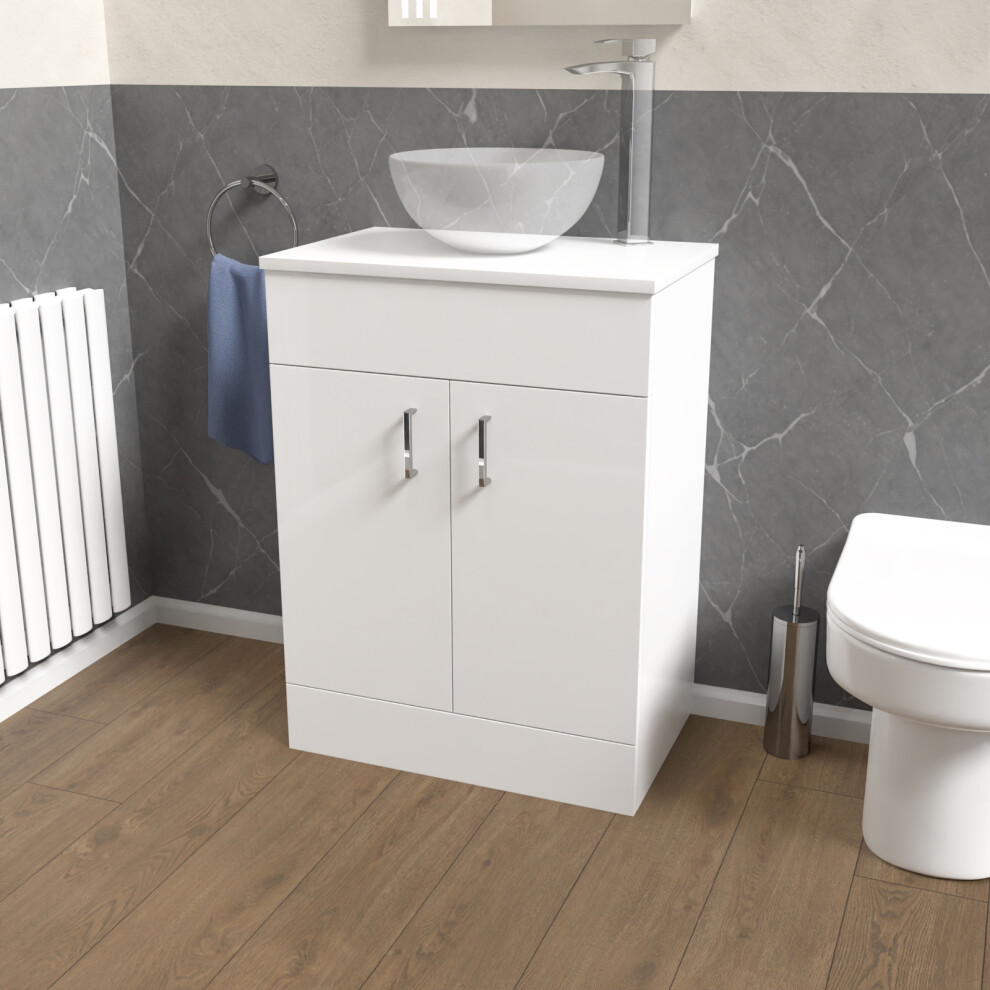 Nes Home 600Mm Vanity Unit Cabinet With Worktop White