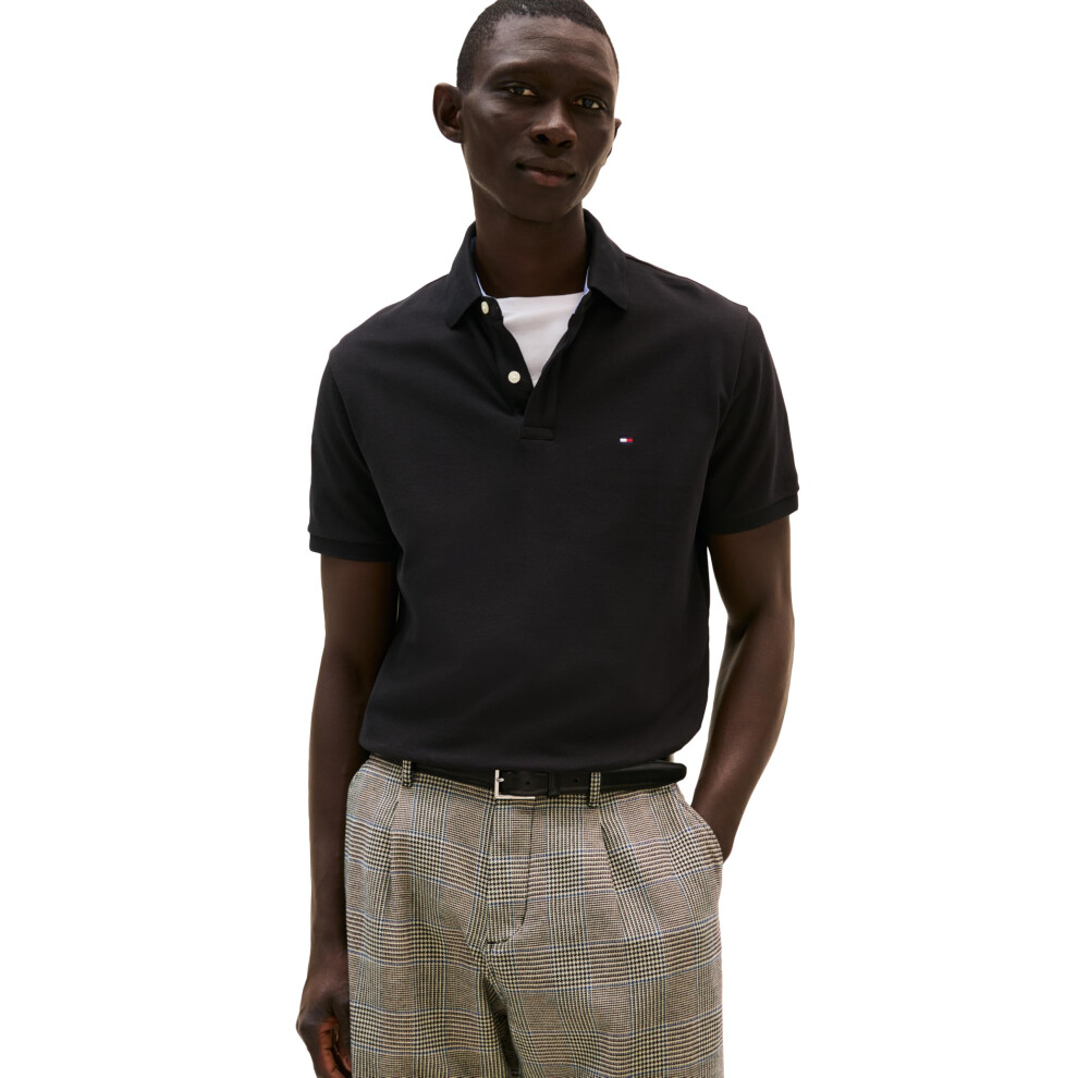 Tommy Hilfiger Men's Polo Shirt Regular Fit, Tommy Medium Black