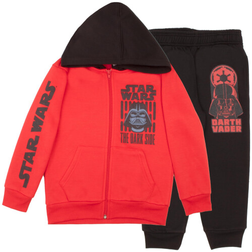 Star Wars STAR WARS Drenge Matchende Sæt Pullover Hoodie og Jogger Fleece Sæt med Darth Vader Print (Rød)
