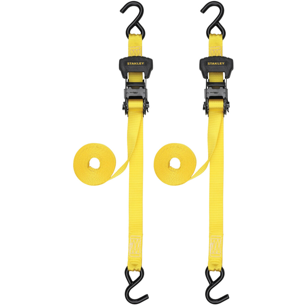 Stanley S1020 1.25" X 16' Pre-Threaded Ratchet Straps - 1,000 Lbs Safe Working Load / 3,000 Lbs Break Strength, 2 Pack